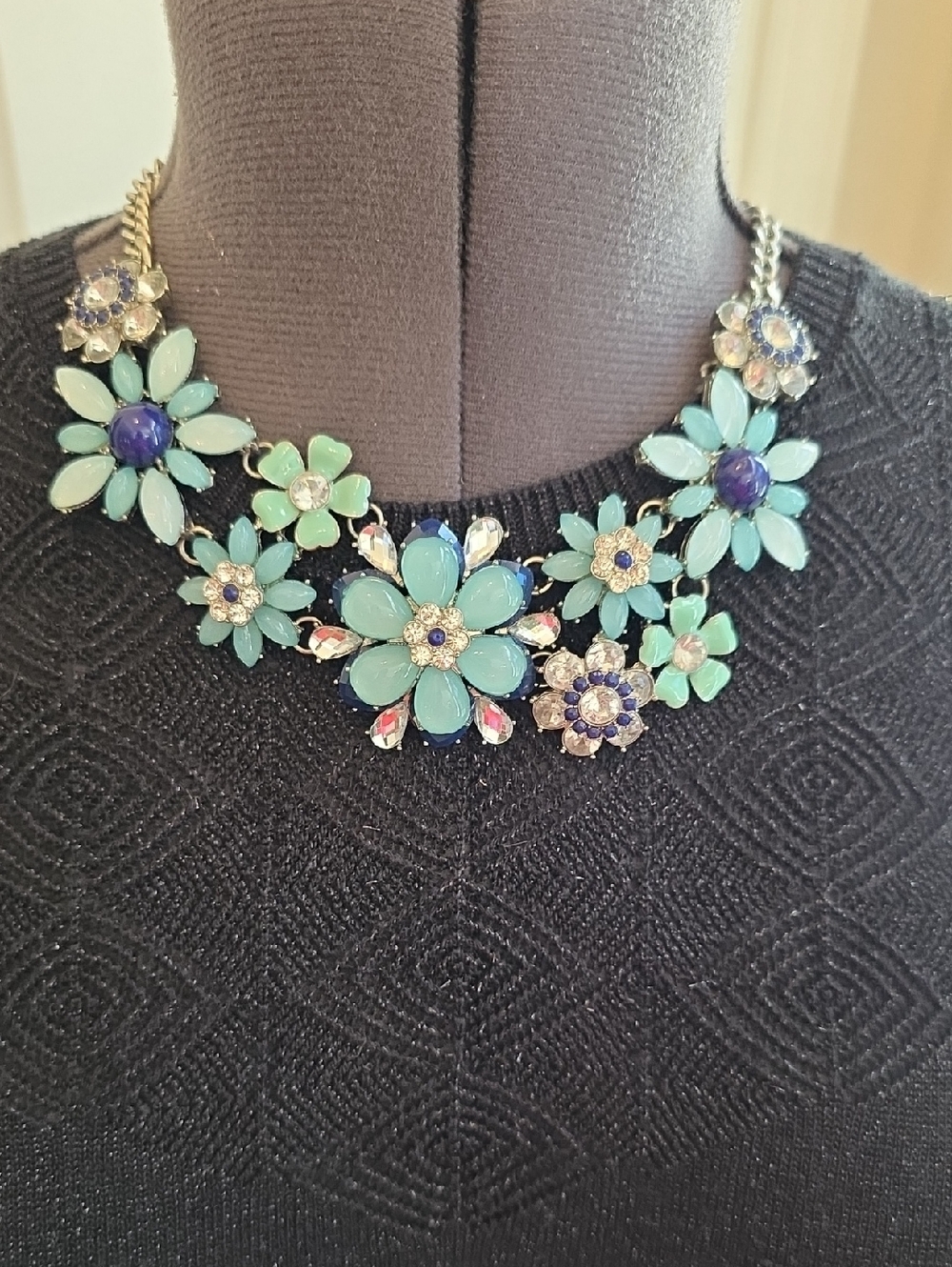 SALE VivI Love Floral Statement Necklace in Aqua and Blue